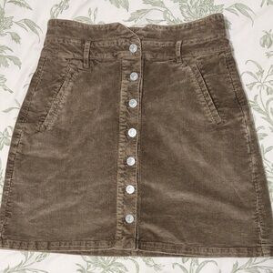 Pilcro Olive Corduroy Button-Front Mini Skirt